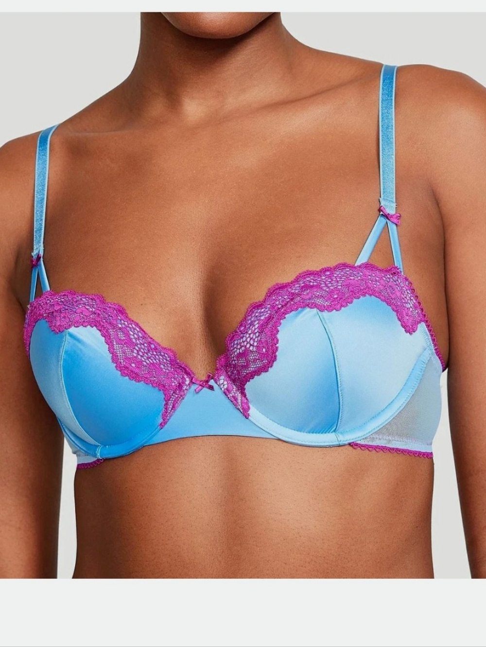 38D Victoria's Secret Sky Blue and Magenta Lace Push Up Bra - Picture 9 of 12